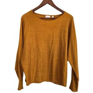 Slouchy Retro Cyrus Mustard Yellow Textured Knit Dolman Long Sleeve Top Size L